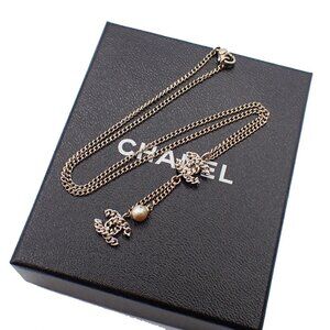 CHANEL CC Logo Chain Pendant Necklace 06A Imitation pearl Gold France 34RL250